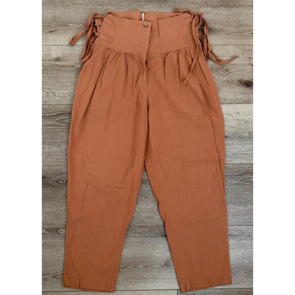 Free People High Rise Corset Waist Pants Women's M Lace Up Side Pleated Boho